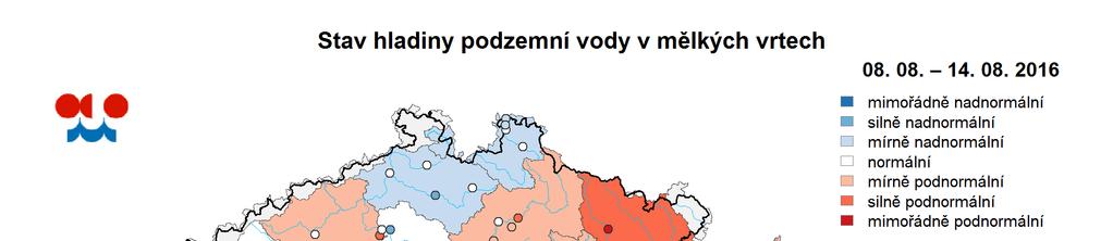 E. Podzemní vody Stav podzemních vod je hodnocen podle pravděpodobnosti překročení hladiny ve vrtu v příslušném týdnu.