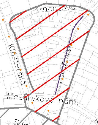 Ohraničení zóny centrum Masarykovo náměstí - pěší zóna Jarošovská