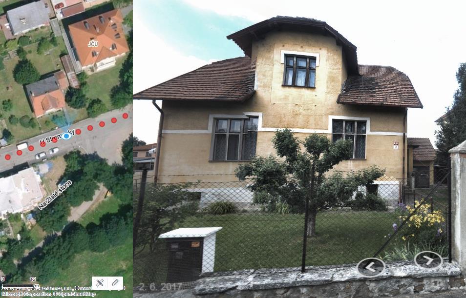 Ověření stavu pomocí Street View nebo Panorama Ověření stavby neevidované v KM můžete provést pomocí panoramatických snímků na https://mapy.