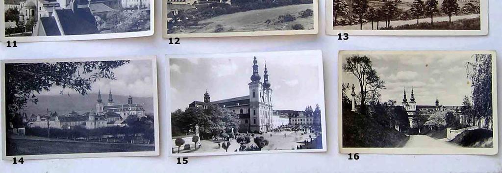Velehrad, čb. Grafo Cuda asi 1937, NP, I. 30.- 13. Velehrad, hnědě tónovaná, M. Melichárek 1934, PP, I. 40.- 14.