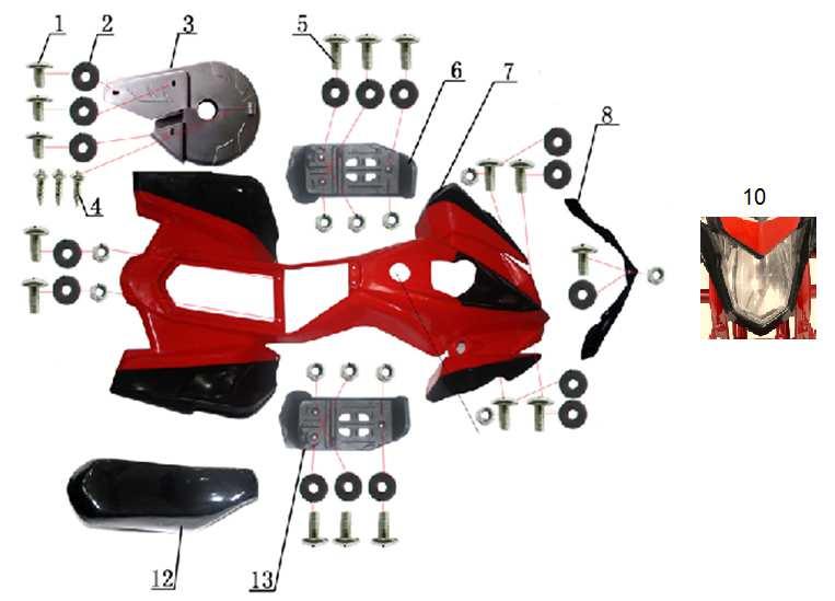 1 548020001 Šroub M6x10 Bolt M6x10 2 548020002 Podložka 6 (pryž) Rubber washer 6 3 548020003 Kryt řetězu Chain cover 4 ST3,8*16 Šroub ST3,8x16 Screw ST3,8x16 5 548020005 Šroub M6x16 Bolt M6x16 6