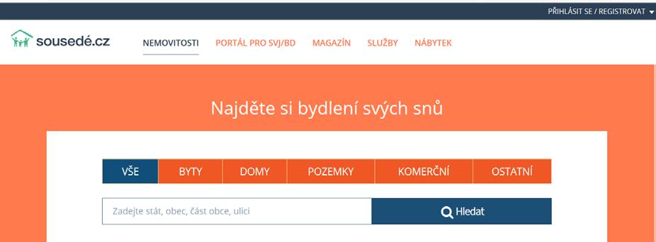 2: ZÁKLADNÍ NABÍDKA REALITY 1 Kliknutím na tuto položku se dostanete na realitní část portálu. Spojili jsme se s partnerem www.ceskereality.