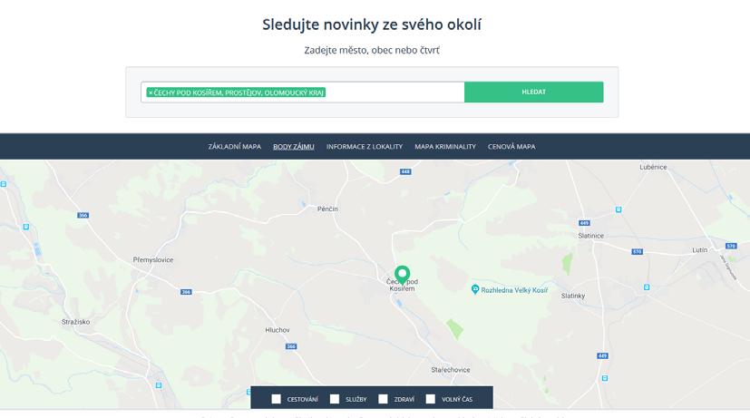 Pokud si přidáte vybranou lokalitu do sledování (zelené tlačítko + SLEDOVAT pod mapou), automaticky se vám přiřadí do Menu 3 levého sloupce vaší základní obrazovky (viz str. 3).