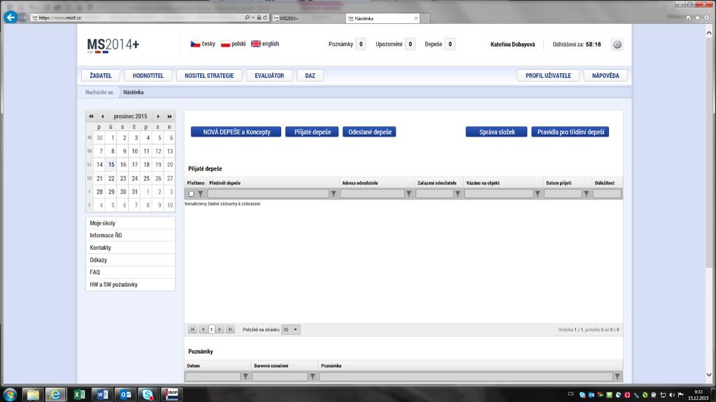 1.2.1 Nová žádost Po stisknutí této nabídky se zobrazí seznam programů a výzev.