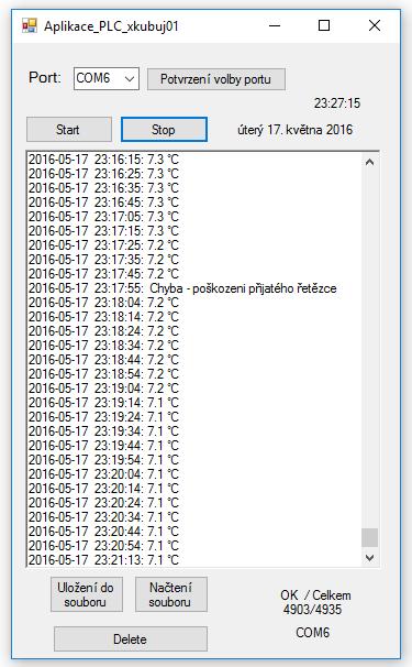 Obrázek 29: Aplikace- dlouhodobý test Obrázek 30 prezentuje naměřené hodnoty z teplotního čidla v přehledném grafu.