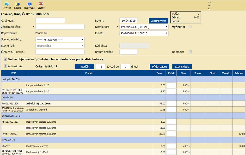 OBJEDNÁVKY Reprezentanti mohou zadávat objednávky přímo v lékárnách.
