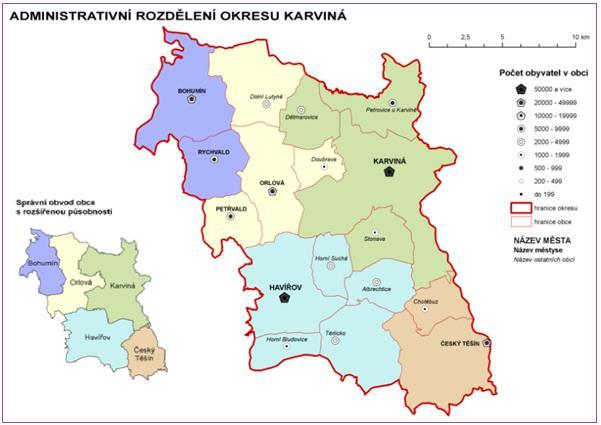 Obrázek 2 Okres Karviná administrativní členění Zdroj: MV ČR, ČSÚ Okres Karviná
