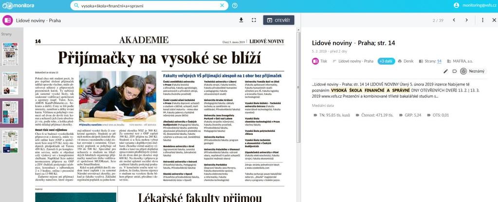 Po rozkliknutí námi hledaného článku se nám zobrazí jeho náhled (originál v levé části obrazovky), v pravé části