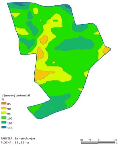 Autoři popisují postup zpracování výnosových map, kdy kombinací historických map s relativním výnosem lze do určité míry eliminovat ročníkové rozdíly a získat přehled o rozložení výnosového