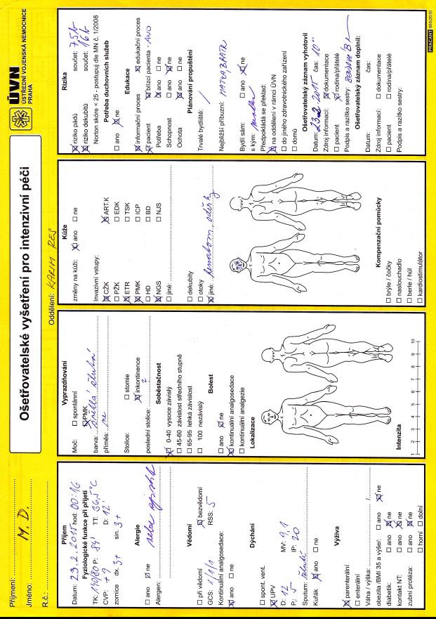 Příloha D - Ošetřovatelské vyšetření pro intenzivní péči (2.
