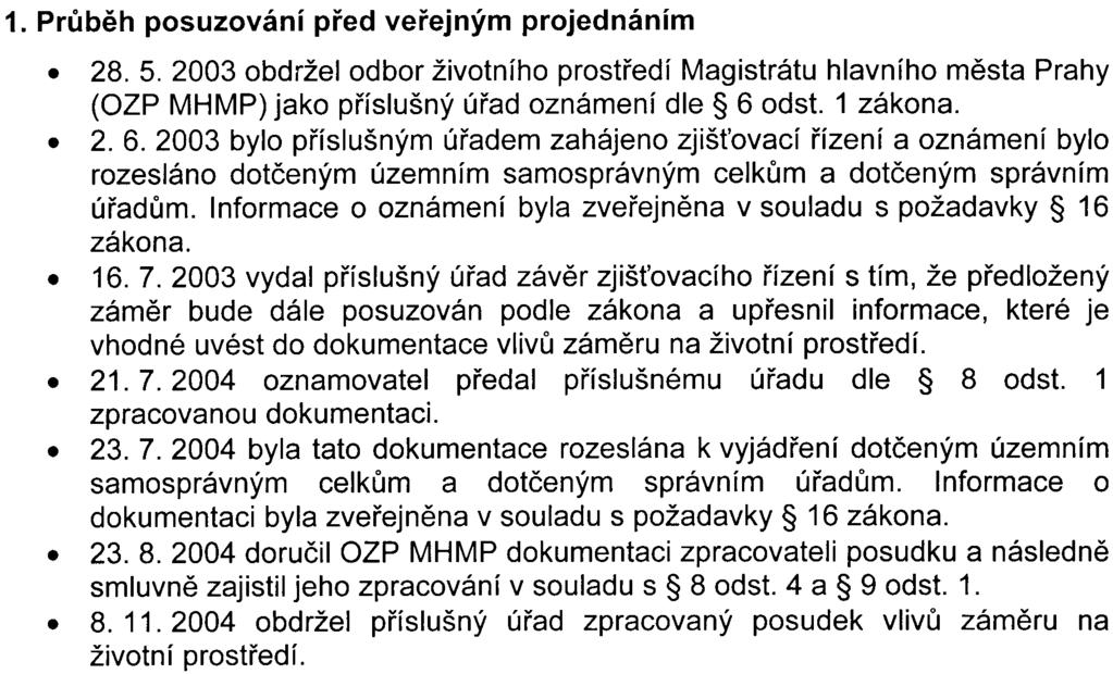 odst. 1 zákona.. 2.6.2003 bylo pøíslušným úøadem zahájeno zjiš ovací øízení a oznámení bylo rozesláno dotèeným územním samosprávným celkùm a dotèeným správním úøadùm.