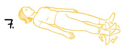 Kloubní pohyblivost: hlezenní kloub ZP: Leh na zádech, DKK roznoženy na šířku pánve, HKK podél těla.