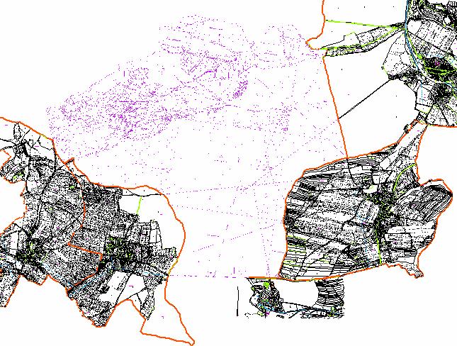 Obr.27 Porovnání dosaženého výsledku s okolními katastrálními územími, kde je již platná DKM Pro porovnání s ortofotomapou jsem si nejprve stáhla barevné letecké snímky s rozlišením 5 m z