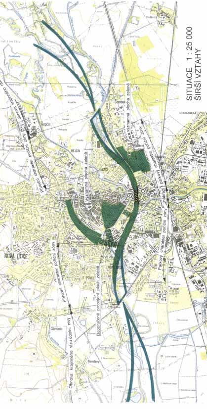 ZAPOJENÍ ŘEKY DO MĚSTSKM STSKÉ URBANISTICKÉ STRUKTURY Obnovení městotvorných funkcí řeky tak, aby řeka a poříční zóna vytvořily zelenou páteř města navazující na luh pod a nad městem, m a také aby se