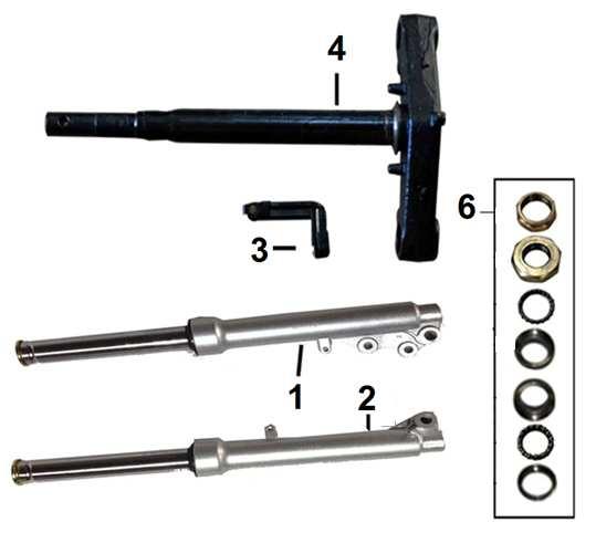 1 703180115 Přední vidlice levá Front fork left 2 703180116 Přední vidlice pravá Front fork right 3 703180117 Držák brzdové hadičky