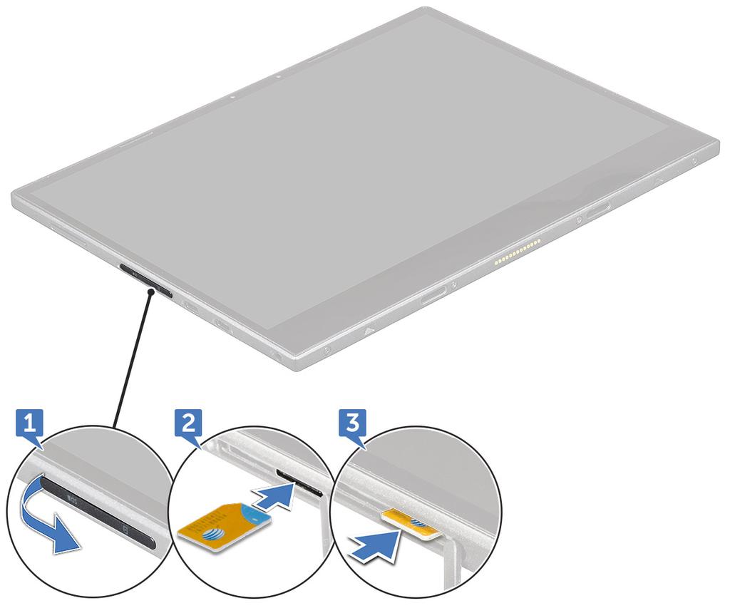 4 Vyjměte kartu microsim pomocí kroků 1 až 3. Karta microsd 1 Do otvoru na přihrádce karty microsd vložte kancelářskou sponku nebo nástroj na vyjmutí karty microsd [1].