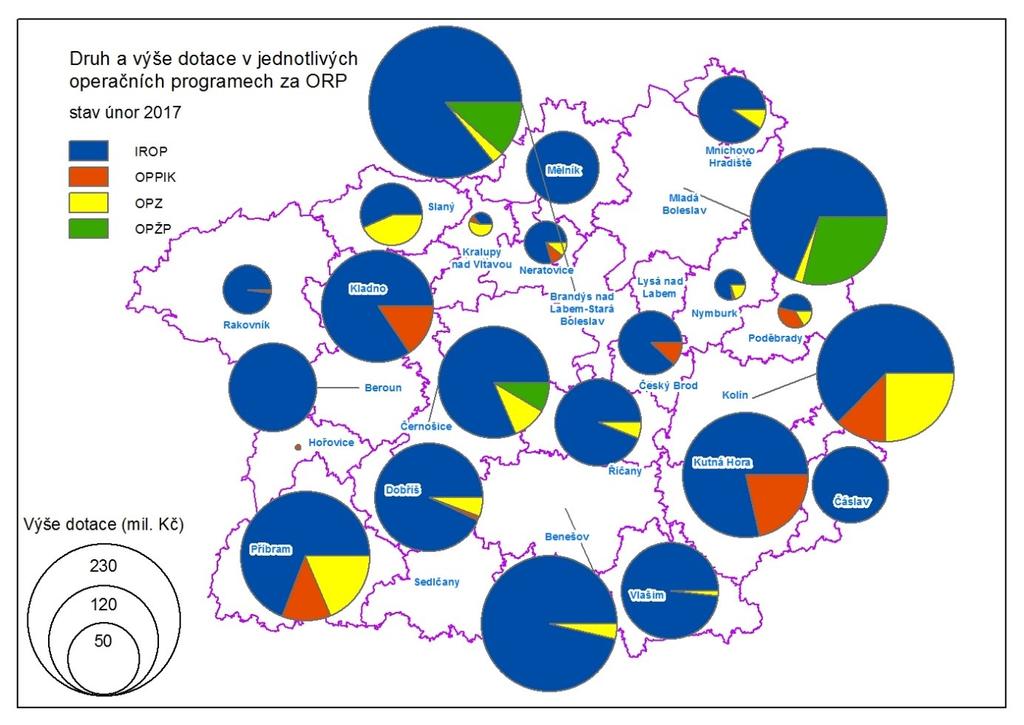 V případě, že bychom územní rozložení znázornili pouze pro oblasti podpory definované v RAPu, výsledný kartodiagram by byl odlišný, a to především z toho důvodu, že v něm již nejsou uvedeny velké