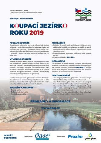 VYHLÁŠENÍ SOUTĚŽÍ KOUPACÍ JEZÍRKO ROKU 2019 ZELENÁ STŘECHA ROKU 2019 Informace o soutěžních podmínkách letošních ročníků, přihlášky a všechny potřebné informace najdete na stránkách akce.