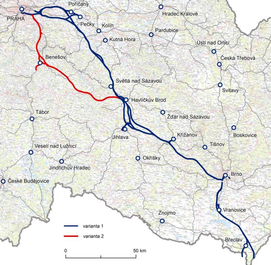 RS1/RS2 Praha Brno Břeclav Priorita z vnitrostátního hlediska mezi novostavbami: úsek Praha Brno, zlepšení velké části dálkových relací ve vnitrostátní i mezinárodní železniční dopravě, ve SP jsou