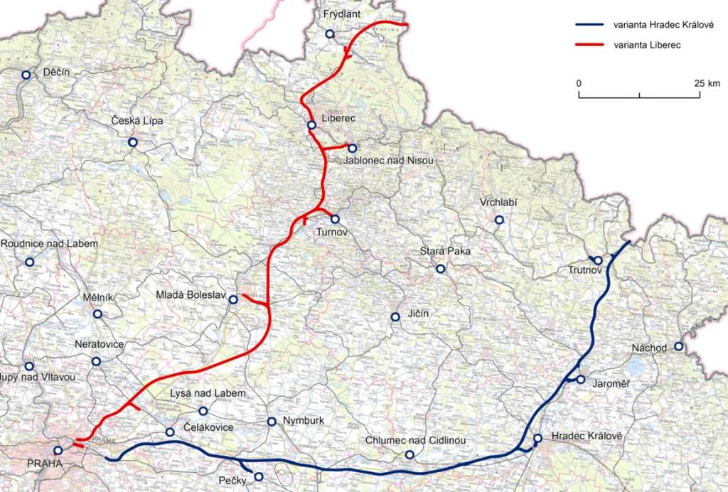 RS5 Praha Wrocław Vyhledávací studie: koridor přes Hradec Králové a Trutnov, koridor přes Mladou Boleslav a Liberec.