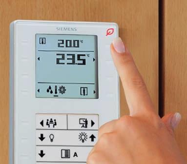 Symbol Zeleného listu pro optimální klima Aktivní hospodaření s energií ze strany uživatelů místností Inovativní funkce pro zajištění energetické účinnosti RoomOptiControl dokáže zjistit nadbytečnou