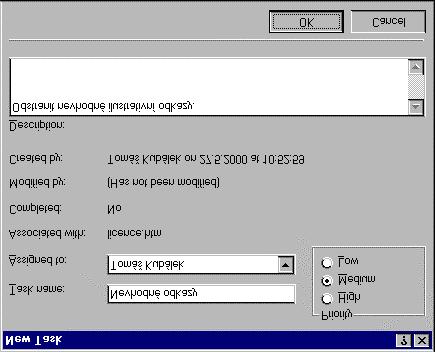 Kapitola 4: Zobrazit (View) 38 Vložení úkolu 4.6 Tasks V zobrazení úkolů vidíme přehled úkolů, které jsme definovali pro jednotlivé stránky. Chceme např. přidat úkol ke stránce licence.htm.