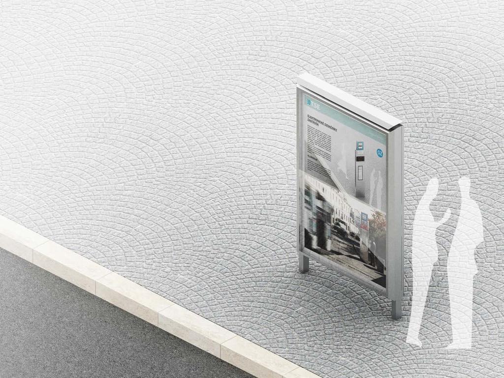 CITY LIGHT REKLAMNÍ PANELY CL Jako konstrukční prvky jsou použity hliníkové profily ve shodném designu jako u jiných výrobků městského mobiliáře.