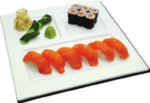 3pcs maki salmon, 3pcs maki tuna, 2pcs nigiri 269,- S14 3 4ks