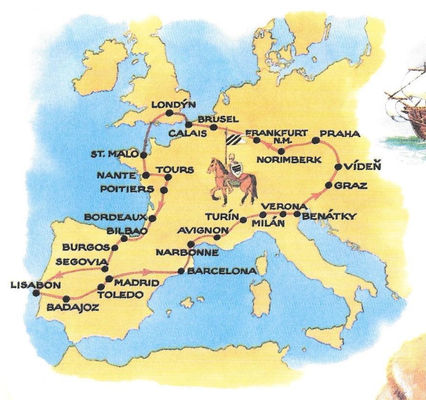 Před sebou vidíte mapu českého poselstva z 15. století. Toto poselstvo vyslal český král s myšlenkou získat ostatní evropské panovníky pro sjednocení před určitou hrozbou.