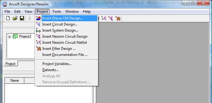 3 Modelování v programu ANSOFT Designer Ansoft Designer je program, který v sobě integruje moduly pro numerickou analýzu planárních struktur momentovou metodou, pro simulování vysokofrekvenčních