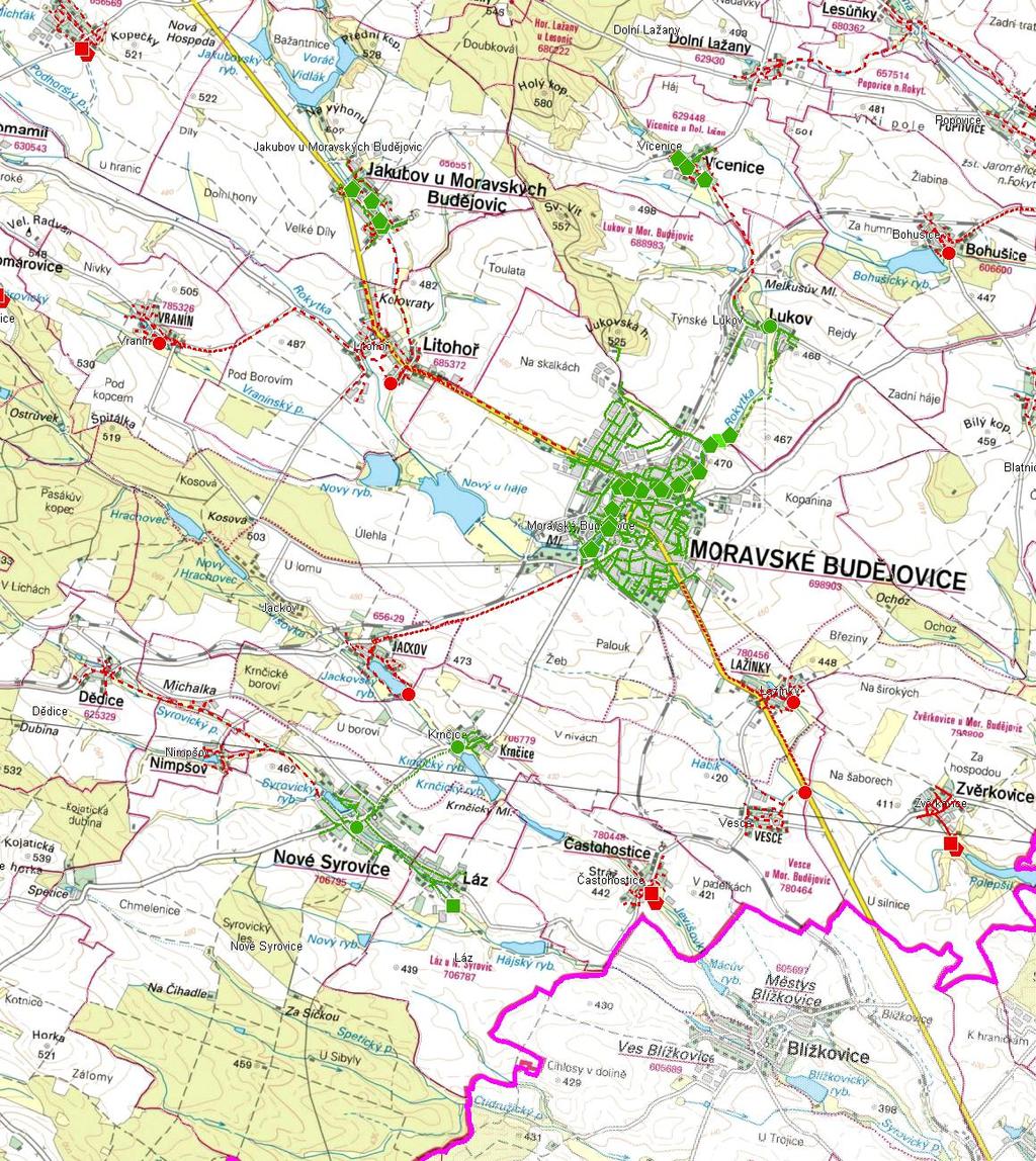 MAPA - KANALIZACE Trasování sítí, lokalizace ČOV, čerpacích stanic, výústí, odlehčovacích komor Kanalizace: