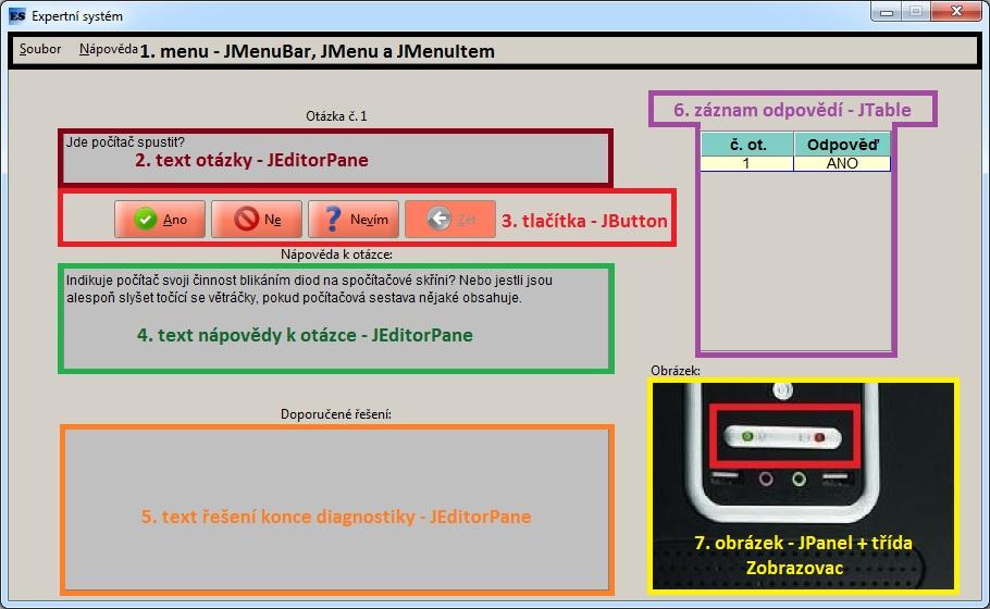 Uživatel si načte databázi potřebnou k diagnostice svého problému, v našem případě problém se spuštěním PC, následně se začíná prvním záznamem z databáze, který má prázdný index (první otázka).