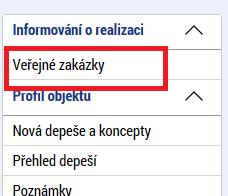 1. Modul Veřejné zakázky V aplikace IS KP14+ se nachází modul Veřejné zakázky. Je řazen na detailu projektu v oblasti Informování o realizaci.