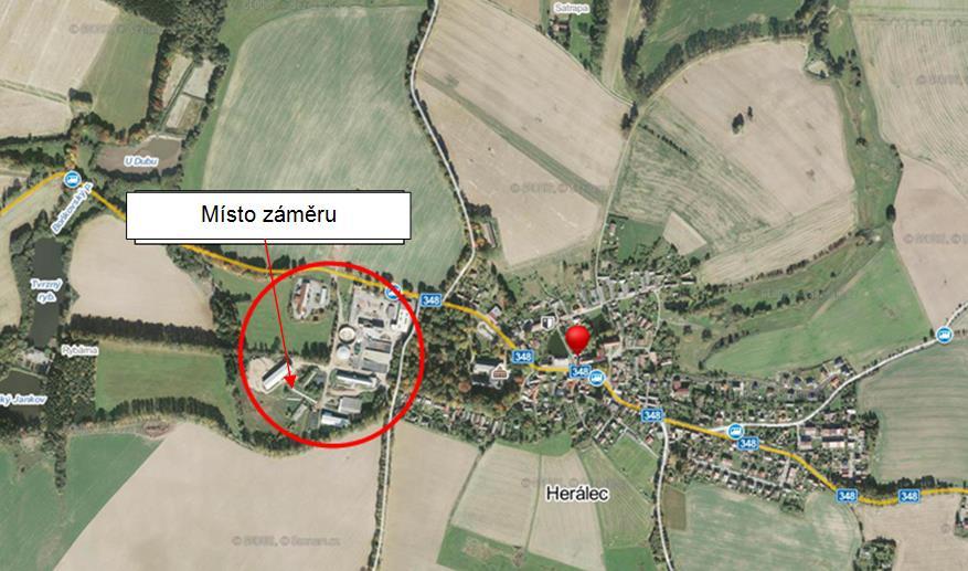 2.3. Popis umístění stacionárního zdroje (vzdálenost od nejbližší obytné zástavby, mapa oblasti s vyznačeným záměrem, měřítkem a legendou).