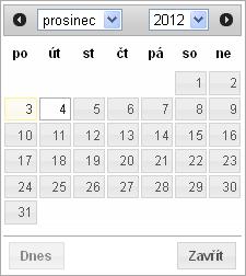4.1.3.1 Výběr data pomocí Kalendáře U datových položek, které nejsou plněny automaticky je výběr data prováděno pomocí kalendáře.