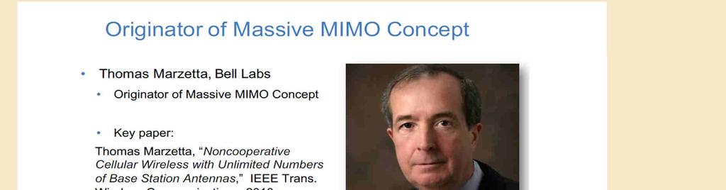 Vynálezce anténní technologie masívní MIMO (rok 010) ς ϖ Systém SU-MIMO: zpracování signálu bez šumu a šíření LOS BB symboly K zdrojů 1 K modulace +kanálové kódování přechod BB RF RF signály K dat.