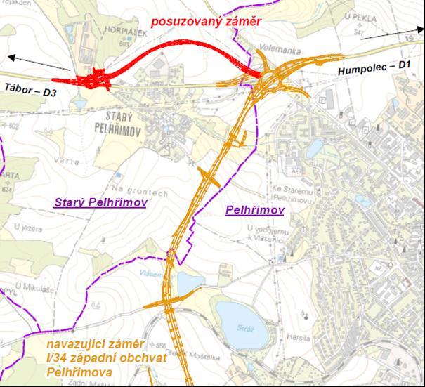 2 Hodnocené území Přeložka silnice I/19 je řešena v návrhové kategorii S 11,5/70, trasa obchvatu začíná v km 0,000 odpojením od stávající silnice I/19 směrem od Tábora v oblasti zemědělského podniku