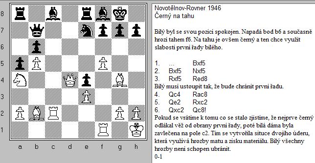 A nyní příklad kombinace využívající dvojí úder. Kombinace s proměnou pěšce v dámu Proměna pěšce v dámu je jistě významná změna materiálního poměru.