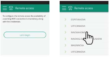 11.9 REMOTE ACCESS VZDÁLENÝ PŘÍSTUP ovládejte Váš fancoil i mimo domov Obrázek 11-32 Obrázek 11-33 Jakmile jste zvolili položku menu Remote Access objeví se seznam dostupných WiFi připojení. Pozn.