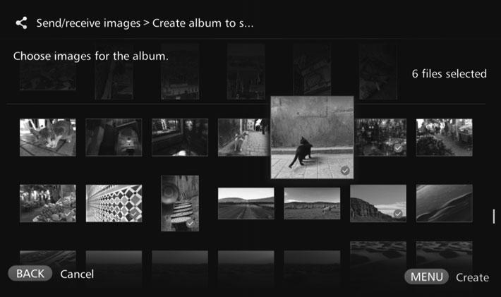 Vytváření a odesílání alba Můžete vytvořit a odeslat nové album. Informace o vytvoření alba naleznete v části Vytvoření alba (str. 35).
