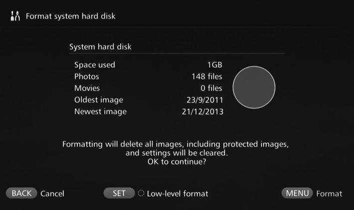 [Delete all images on system/odstranit všechny snímky v systému] Výběrem této možnosti můžete odstranit všechny snímky importované do zařízení Connect Station. Chráněné snímky nebudou vymazány.