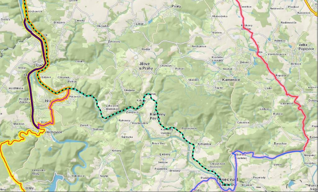 Napojení chráněné CT A20 (nově budované) na SK, podél řeky do Měchenic a Davle Napojení chráněné CT A2 na
