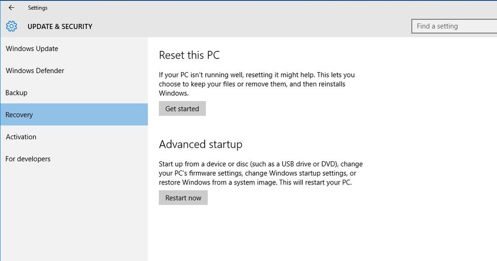 Reset this PC (Resetovat tento PC) 1. Přejděte na [Start], klikněte na položku [Settings] (Nastavení) a vyberte volbu [Update and security] (Aktualizace a zabezpečení). 2.