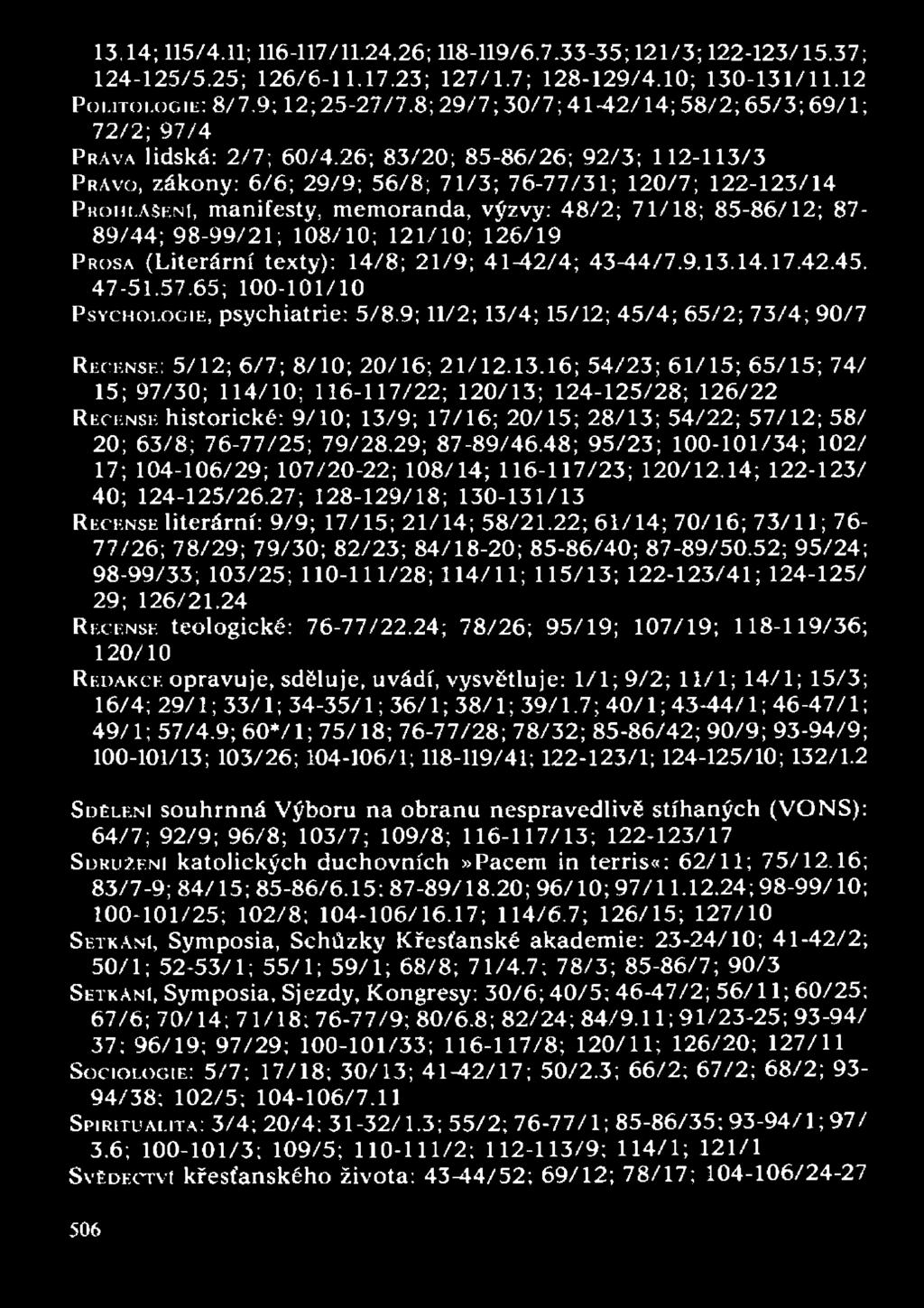 , manifesty, memoranda, výzvy: 48/2; 71/18; 85-86/12; 87-89/44; 98-99/21; 108/10; 121/10; 126/19 PROSA (Literární texty): 14/8; 21/9; 41-*2/4; 43-44/7.9.13.14.17.42.45. 47-51.57.