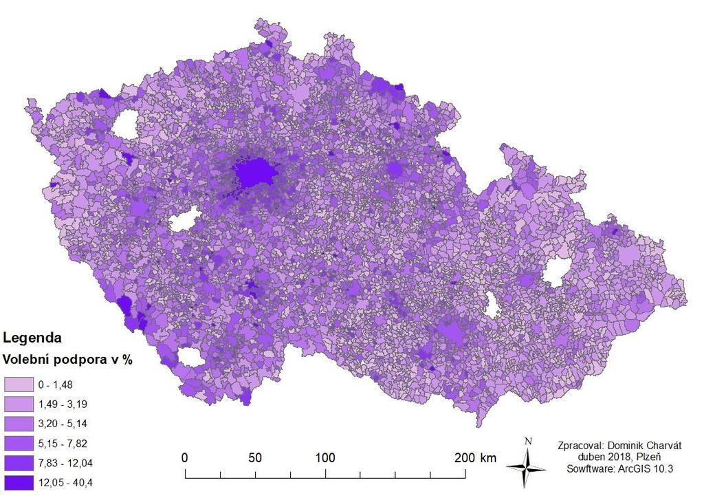 s nulovou volební podporou, ale v naprosté většině obcí byla volební podpora strany podprůměrná.