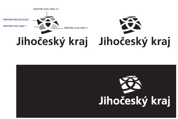 V černobílém tisku a v případech, kdy není žádoucí použít polotónovou podobu, je logo Jihočeského kraje zobrazováno v černobílém