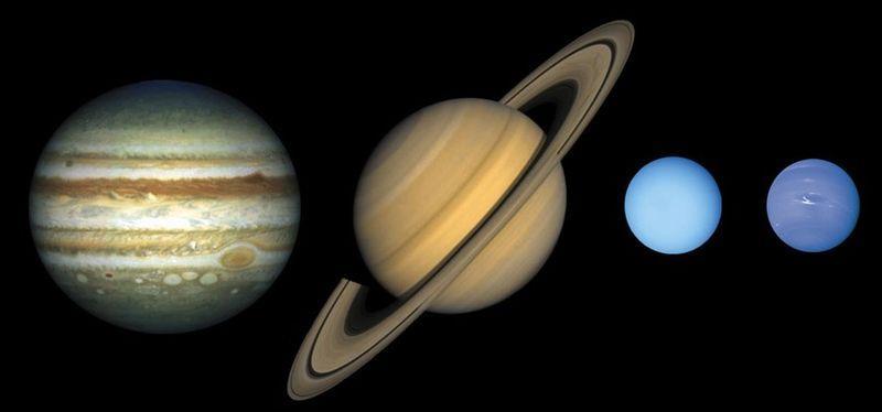 Planety - plynní obři Jupiterr Saturnr Uranr