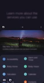 Aplikace a funkce Využití služby Bixby Abyste zobrazili více způsobů, jak můžete službu Bixby používat, stiskněte tlačítko Bixby, a potom táhněte prstem po obrazovce