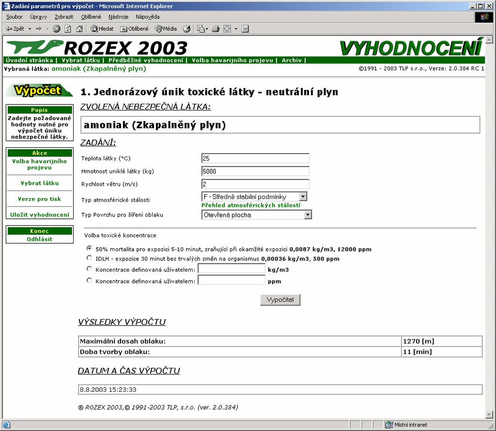 parametrů Po splnění předešlých kroků program