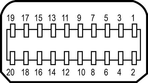 Konektor mdp Číslo kolíku 20 kolíková strana připojeného signálního kabelu 1 GND 2 Detekce rychlého připojení 3 ML3(n) 4 CONFIG1 5 ML3(p) 6 CONFIG2